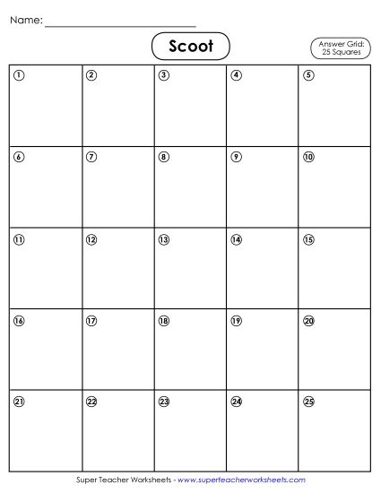 Templates - 25-Square Answer Grid (Printable PDF Worksheet)