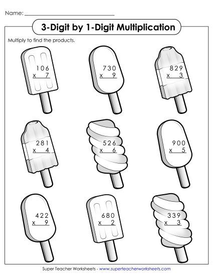 Summer Multiplication - 3 - Digit Summer Multiplication (Printable PDF Worksheet)