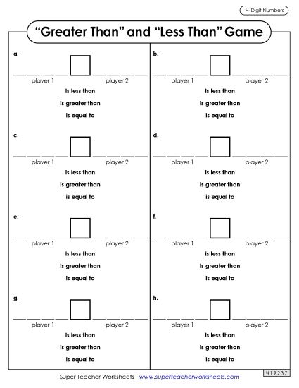 Comparing Numbers - 4-Digit Place Value Dice Game (Printable PDF Worksheet)