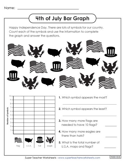 Graphing - 4th of July Bar Graph (Printable PDF Worksheet)