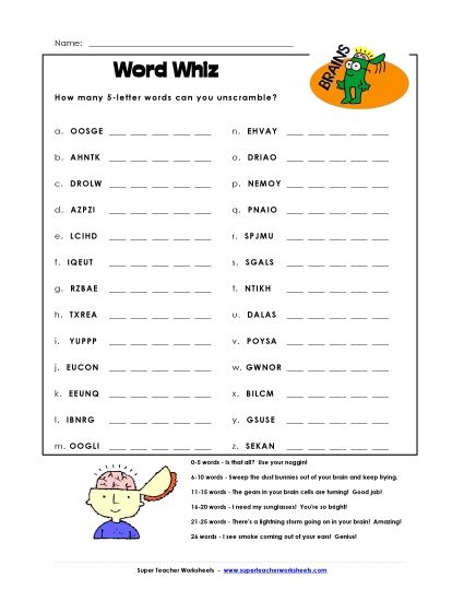 Word Challenges - 5-Letter Word Whiz (Medium-Difficulty) (Printable PDF Worksheet)