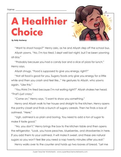 Reading Comprehension Stories & Poems - A Healthier Choice (Printable PDF Worksheet)
