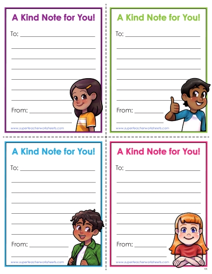 Kindness - A Kind Note For You! (Printable PDF Worksheet)