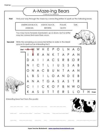 A-Maze-ing Puzzle: Bears (Printable PDF Worksheet)