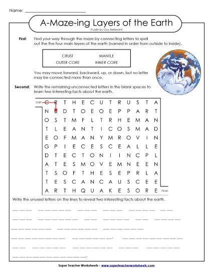 A-Maze-ing Puzzle: Layers of Earth (Printable PDF Worksheet)