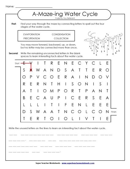 A-Maze-ing Puzzle: Water Cycle (Printable PDF Worksheet)