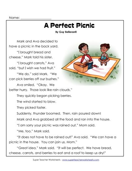 Reading Comprehension - A Perfect Summer Picnic (Printable PDF Worksheet)