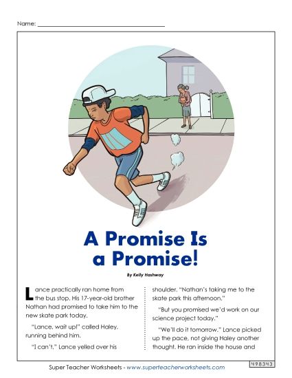 Fiction Stories - A Promise Is a Promise (Fiction) (Printable PDF Worksheet)