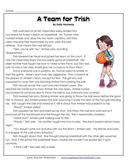 Fiction Stories - A Team for Trish (Fiction) (Printable PDF Worksheet)
