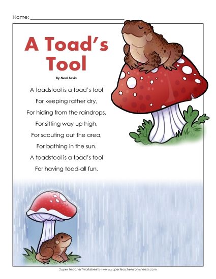 Poems - A Toad's Tool  (Printable PDF Worksheet)