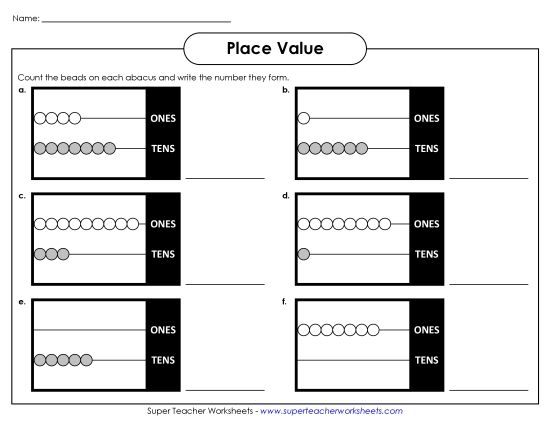 Place Value - Abacus Place Value (2-Digit) (Printable PDF Worksheet)