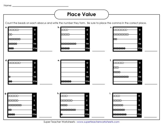 Place Value - Abacus Place Value (5-Digit) (Printable PDF Worksheet)