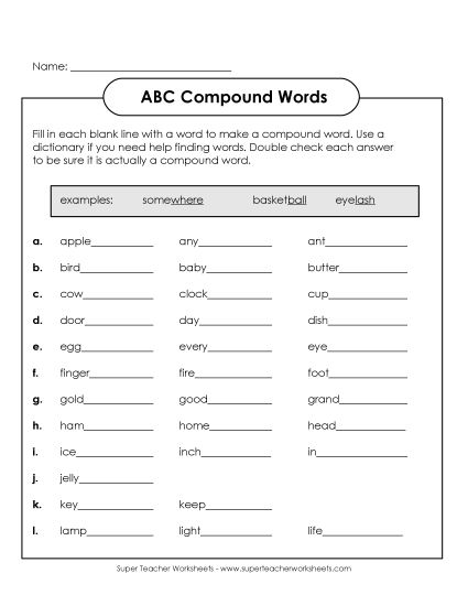 Intermediate - ABC Compound Words (Printable PDF Worksheet)