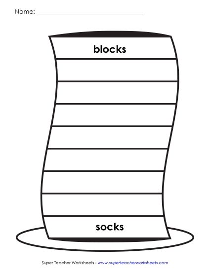 Dr. Seuss Worksheets - ABC Order (Basic) - Simple Words (Printable PDF Worksheet)