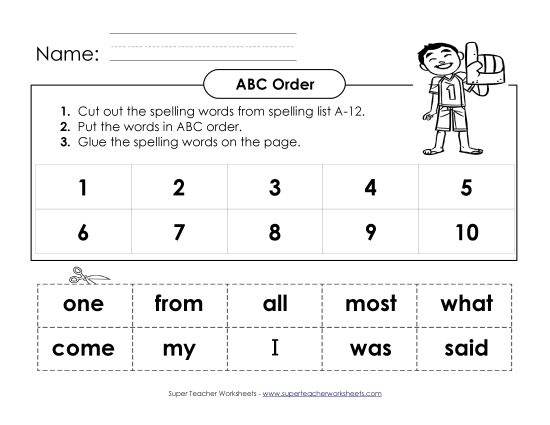 ABC Order - ABC Order: Cut and Glue (A-12) (Printable PDF Worksheet)