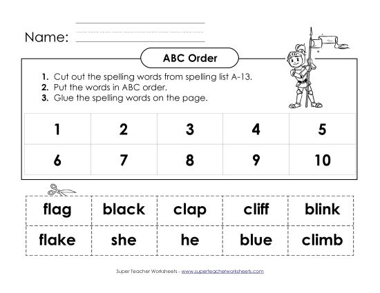 ABC Order - ABC Order: Cut and Glue (A-13) (Printable PDF Worksheet)