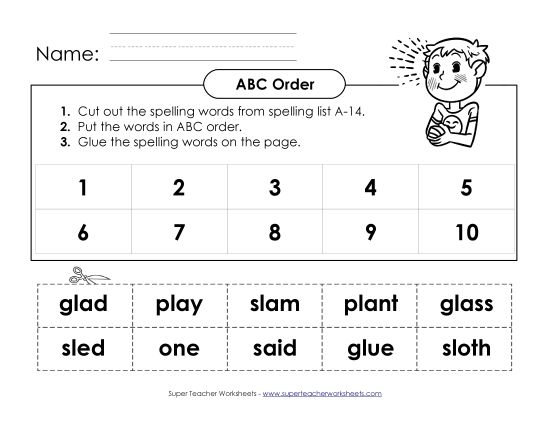 ABC Order - ABC Order: Cut and Glue (A-14) (Printable PDF Worksheet)