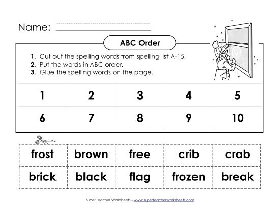 ABC Order - ABC Order: Cut-and-Glue (A-15) (Printable PDF Worksheet)