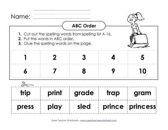 ABC Order - ABC Order: Cut and Glue (A-16) (Printable PDF Worksheet)