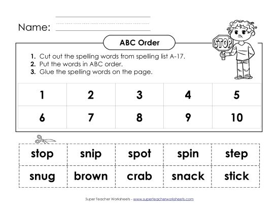 ABC Order - ABC Order: Cut-and-Glue (A-17) (Printable PDF Worksheet)