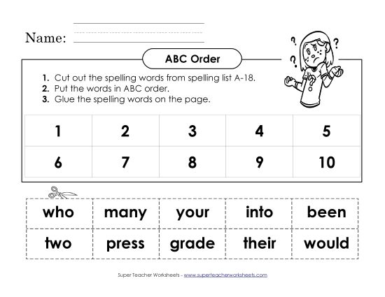ABC Order - ABC Order: Cut and Glue (A-18) (Printable PDF Worksheet)