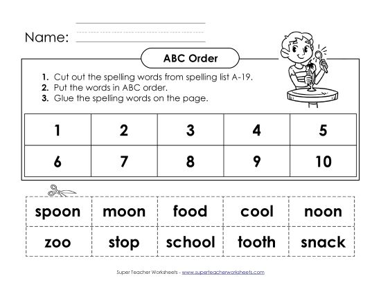 ABC Order - ABC Order: Cut and Glue (A-19) (Printable PDF Worksheet)