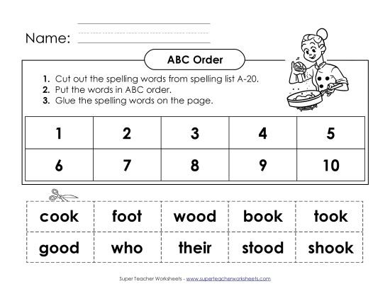 ABC Order - ABC Order: Cut and Glue (A-20) (Printable PDF Worksheet)