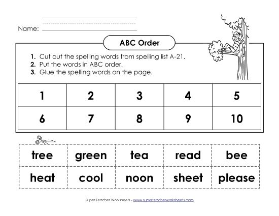 ABC Order - ABC Order: Cut and Glue (A-21) (Printable PDF Worksheet)