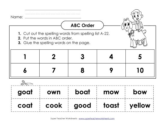 ABC Order - ABC Order: Cut and Glue (A-22) (Printable PDF Worksheet)