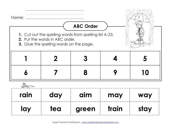 ABC Order - ABC Order: Cut and Glue (A-23) (Printable PDF Worksheet)