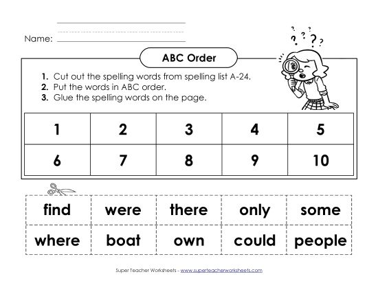 ABC Order - ABC Order: Cut and Glue (A-24) (Printable PDF Worksheet)