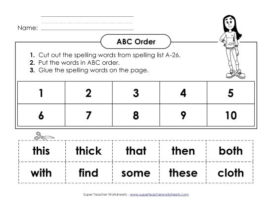 ABC Order - ABC Order: Cut and Glue (A-26) (Printable PDF Worksheet)