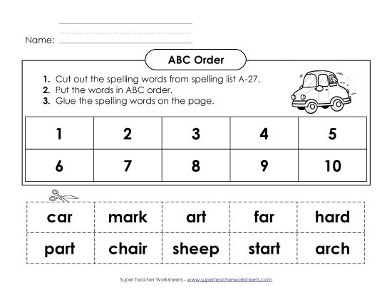 ABC Order - ABC Order: Cut and Glue (A-27) (Printable PDF Worksheet)
