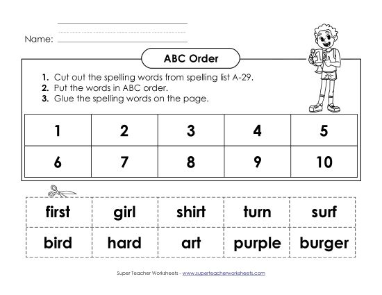 ABC Order - ABC Order: Cut and Glue (A-29) (Printable PDF Worksheet)