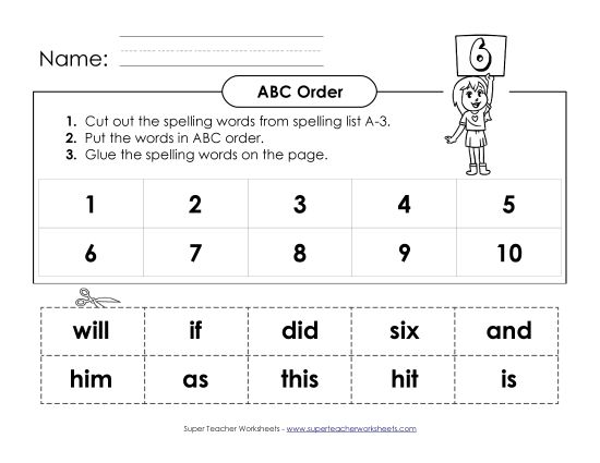 ABC Order - ABC Order - Cut & Glue (A-3) (Printable PDF Worksheet)