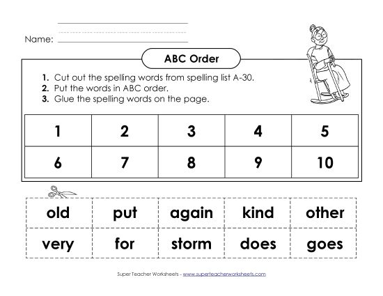 ABC Order - ABC Order: Cut and Glue (A-30) (Printable PDF Worksheet)