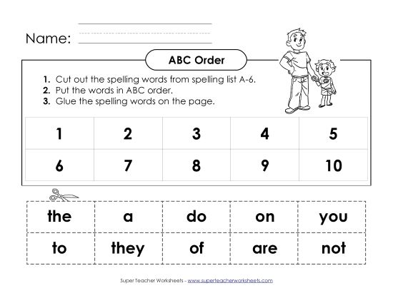 ABC Order - ABC Order - Cut & Glue (A-6) (Printable PDF Worksheet)