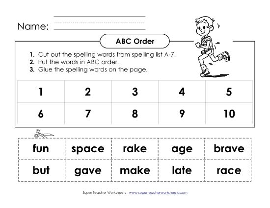 ABC Order - ABC Order - Cut & Glue (A-7) (Printable PDF Worksheet)