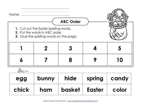 ABC Order - ABC Order: Cut and Glue (A-Easter)  (Printable PDF Worksheet)