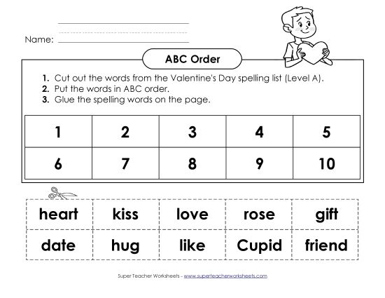 ABC Order - ABC Order: Cut and Glue (A-Valentine's Day)  (Printable PDF Worksheet)