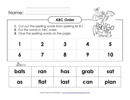 ABC Order - ABC Order - Cut & Glue (B-1) (Printable PDF Worksheet)