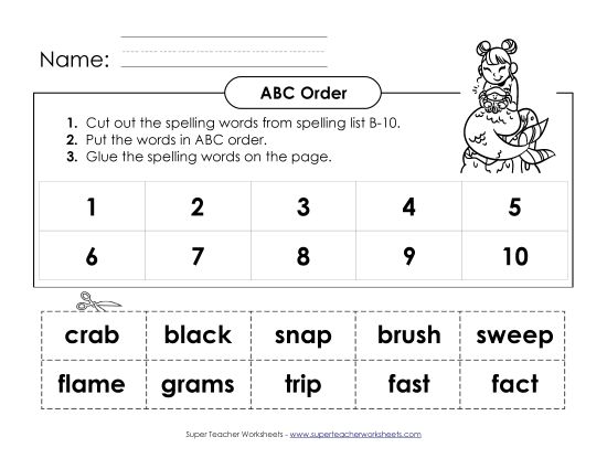 ABC Order - ABC Order: Cut and Glue (B-10) (Printable PDF Worksheet)