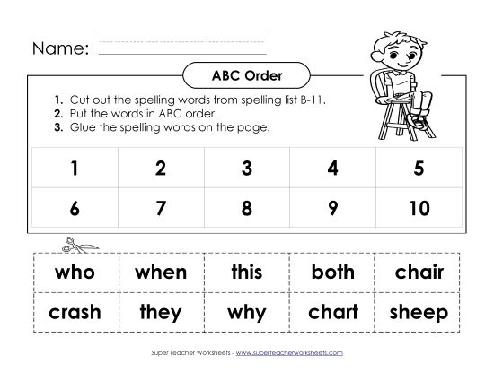 ABC Order - ABC Order: Cut and Glue (B-11) (Printable PDF Worksheet)