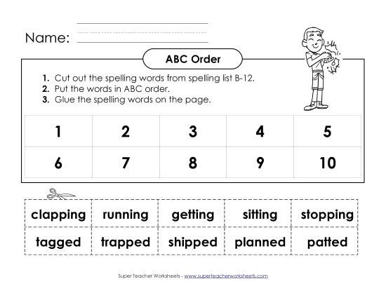 ABC Order - ABC Order: Cut and Glue (B-12) (Printable PDF Worksheet)