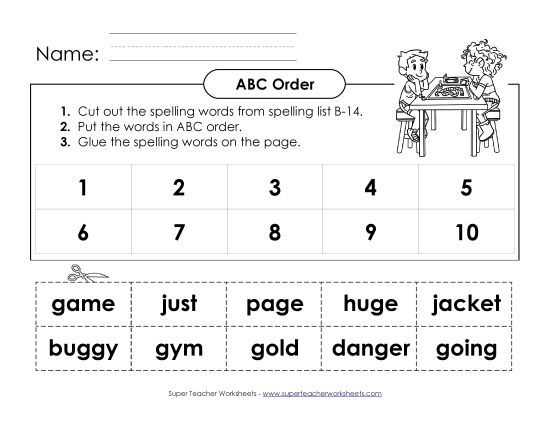 ABC Order - ABC Order: Cut and Glue (B-14) (Printable PDF Worksheet)
