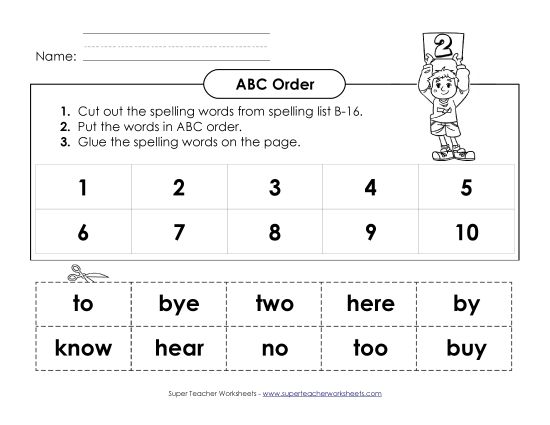 ABC Order - ABC Order: Cut and Glue (B-16)  (Printable PDF Worksheet)