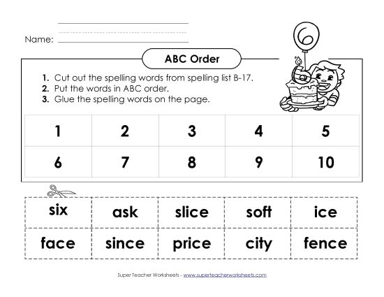 ABC Order - ABC Order: Cut and Glue (B-17)  (Printable PDF Worksheet)
