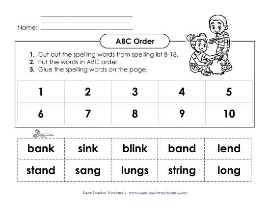 ABC Order - ABC Order: Cut and Glue (B-18) (Printable PDF Worksheet)