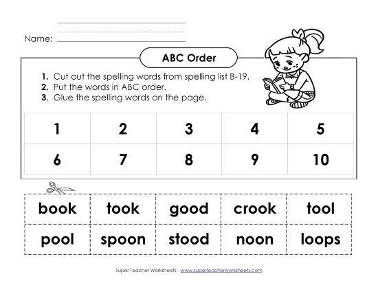 ABC Order - ABC Order: Cut & Glue (B-19) (Printable PDF Worksheet)