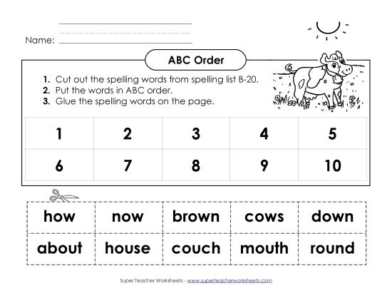 ABC Order - ABC Order: Cut and Glue (B-20) (Printable PDF Worksheet)